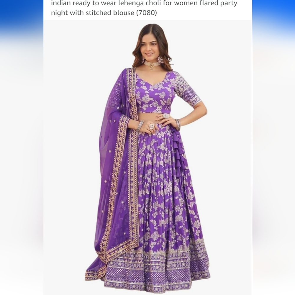 Three Piece Indian Wedding Set In Purple And Gold (Lehenga Choli)